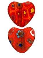 Бусины стеклянные миллефиори (millefiori) сердечки красные